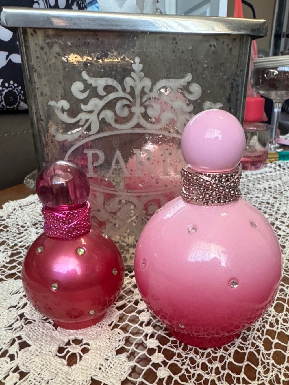 Pink Ombre Decorative Glass Vase Set with Rhinestone Collars